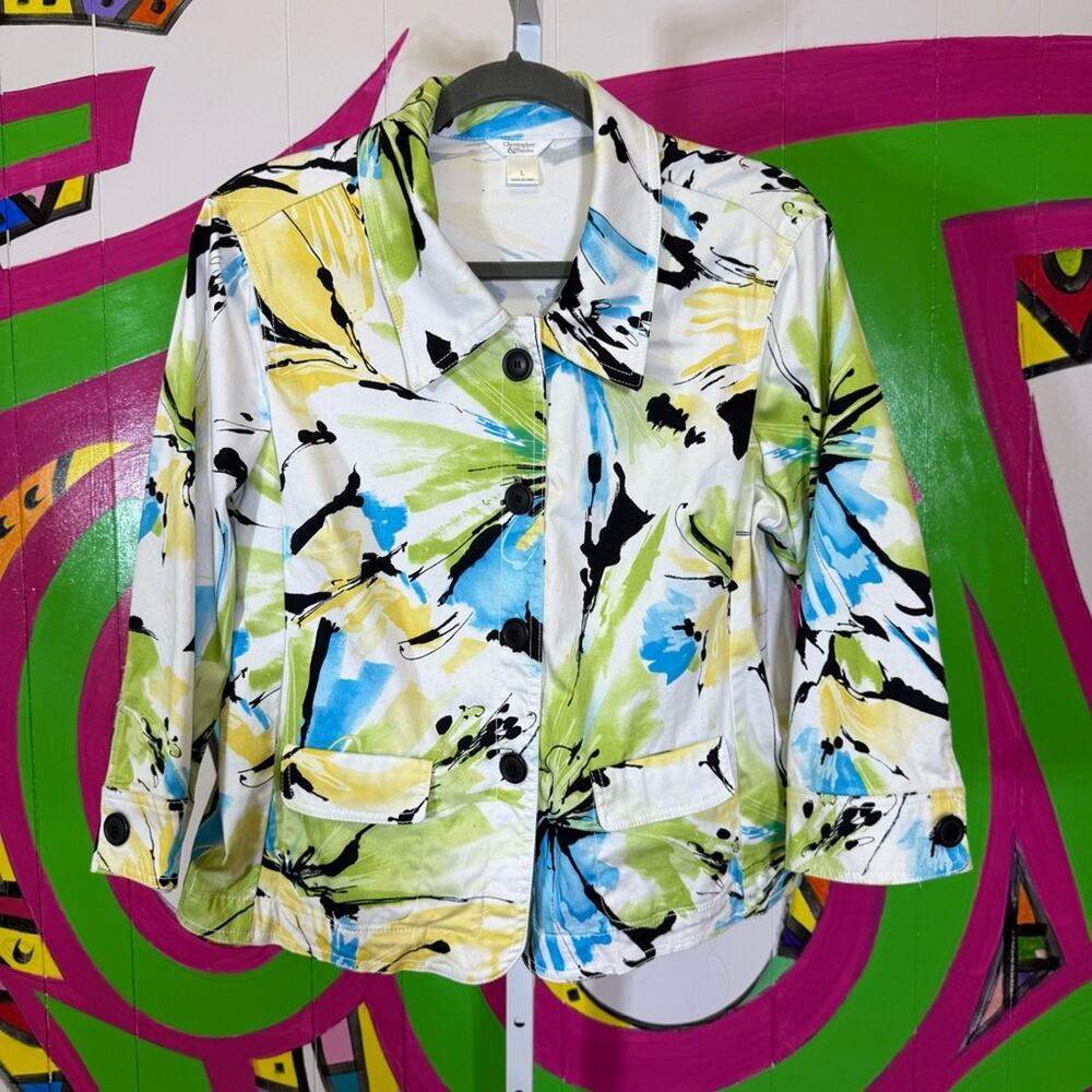 Christopher & Banks, Colorful Abstract Print Jacket. Size Large. Good used cond!